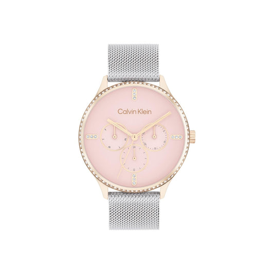 Calvin Klein Ck Dress Qtz Multifunction Blush Round Dial Women's Watch|Stainless Steel Material|Multi Color Band - 25200374