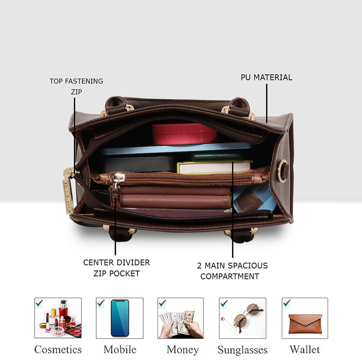 ESBEDA Brown Colour Structured Satchel Handbag For Women