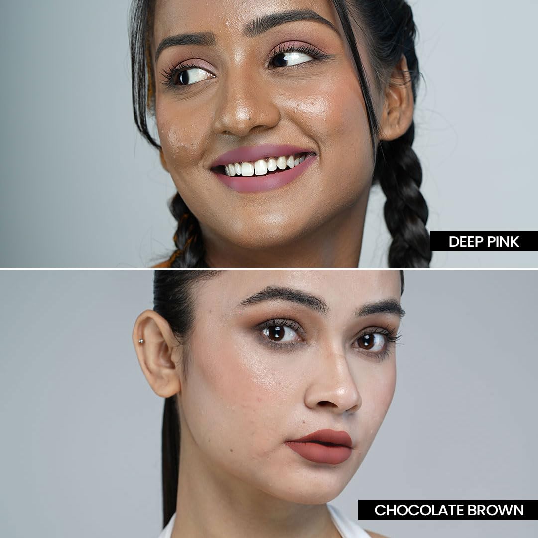 Blur India Call Me Daddy Choco-Berry Crush- Chocolate Brown & Deep Pink Liquid Lipstick Duo | 5ml Each