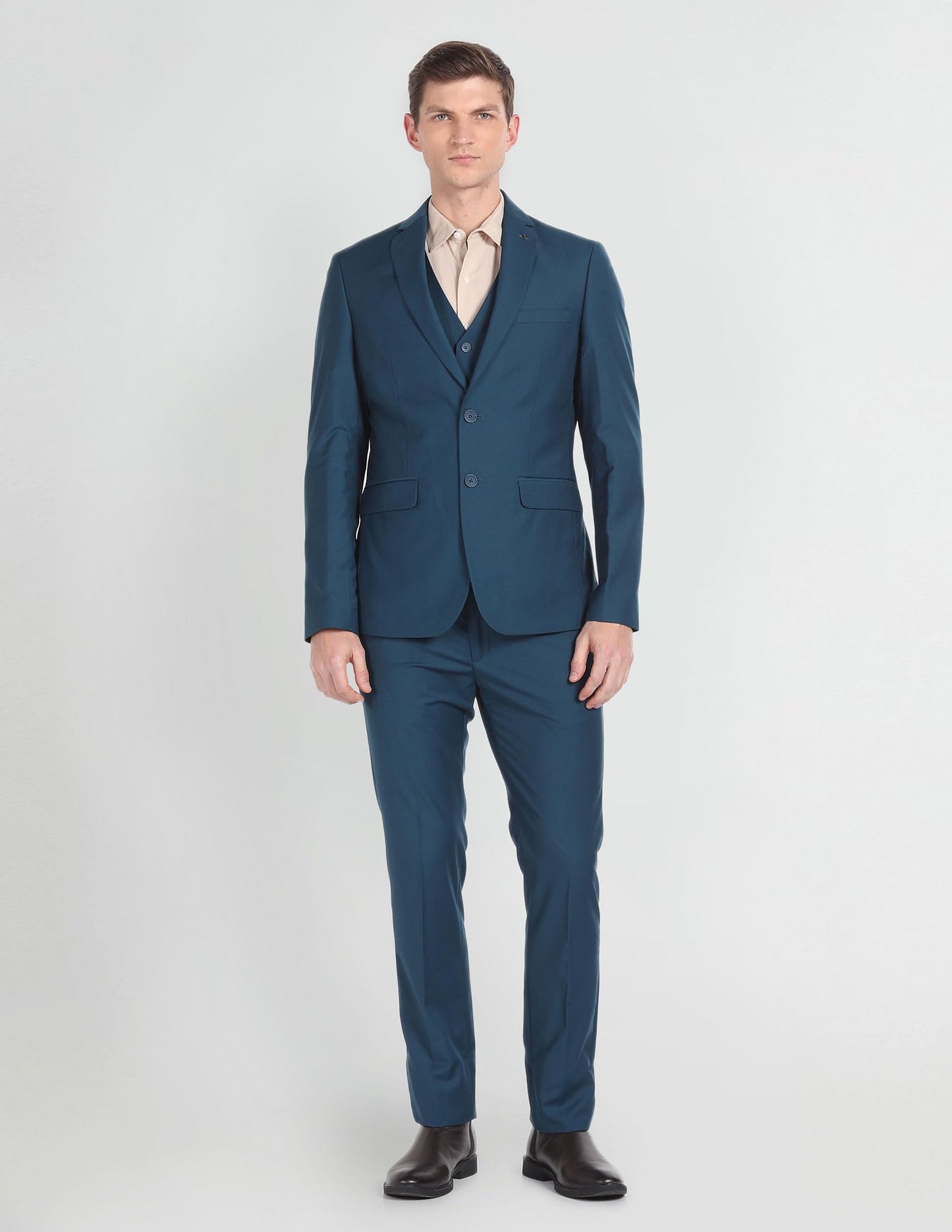 Arrow Men's Polyester Double Breasted Business Suit Pants Set (ARAGSU5585_Teal