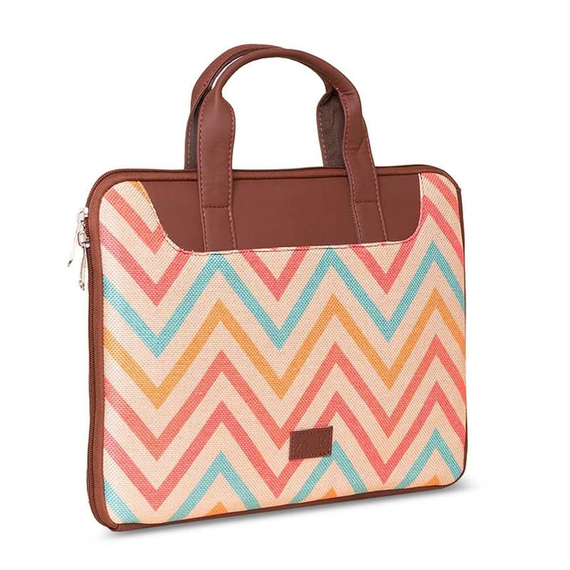 ZOUK WavBeach Wave Printed Women's Jute Handcrafted Vegan Leather Multicolor L Zipper Laptop Sleeve 15.6 inch
