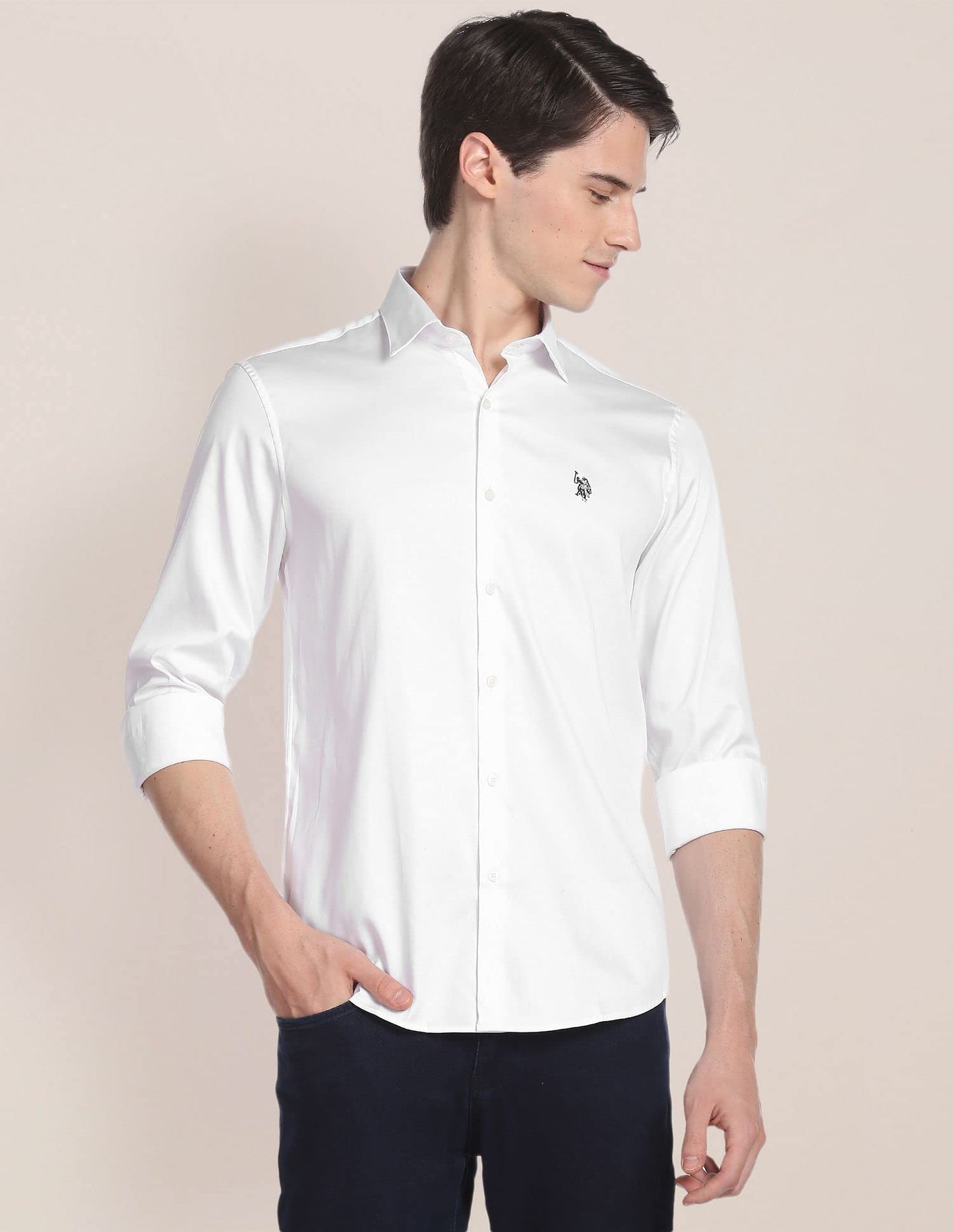 U.S. POLO ASSN. Men's Solid Regular Button Down Shirt (USSHTC0015_White M)