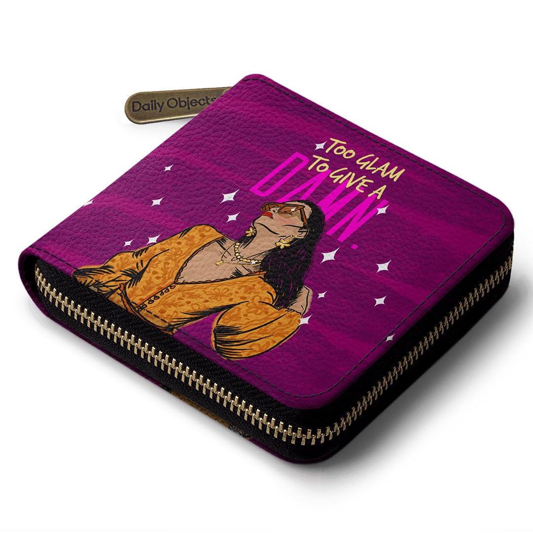 DailyObjects Glam No Damn Women's Wallet | Made with Vegan Leather Material - Holds up to 8 Cards - Slim and Easy to Fit in Pocket | Coin Pocket with Button Closure- Multicolour