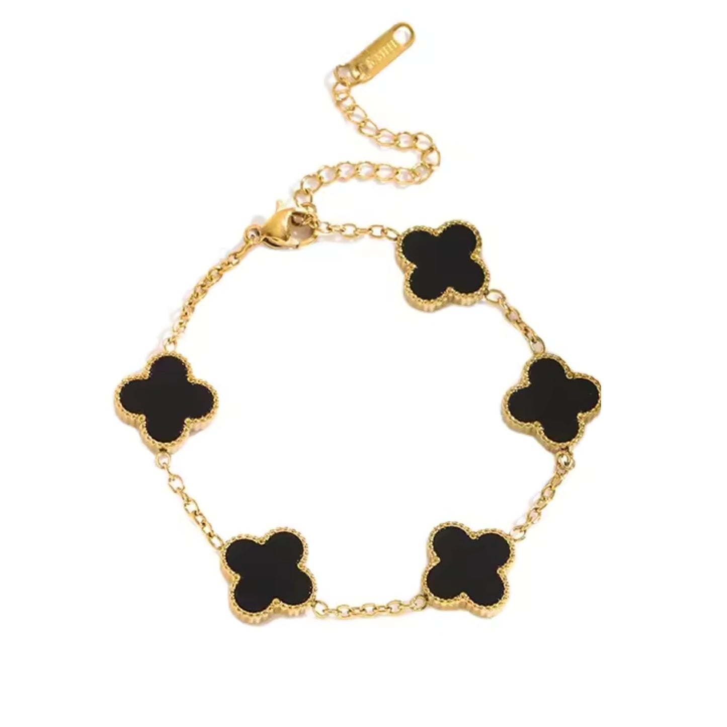 SALVE Clover Anti Tarnish Bracelet for Women Stylish | Stainless Steel Bracelet for Woman | Fashion Jewellery for Women Aesthetic Accessories for Girls Chain Bracelet Gold (Black)