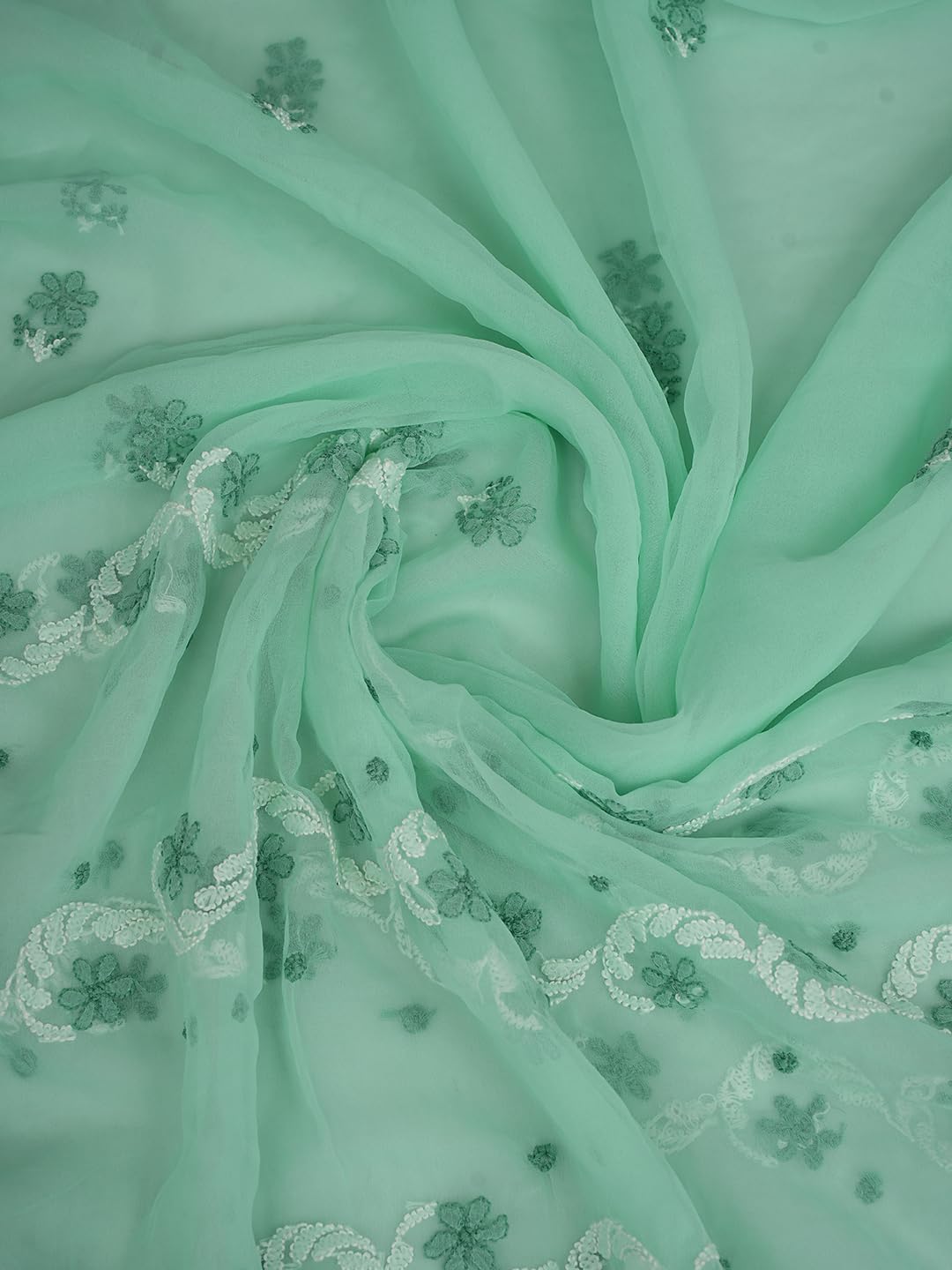 Ada Hand Embroidered Lucknowi Chikankari Unstitched Georgette Dress Material Suit Piece with Dupatta for Women 01A867502 Seafoam Green