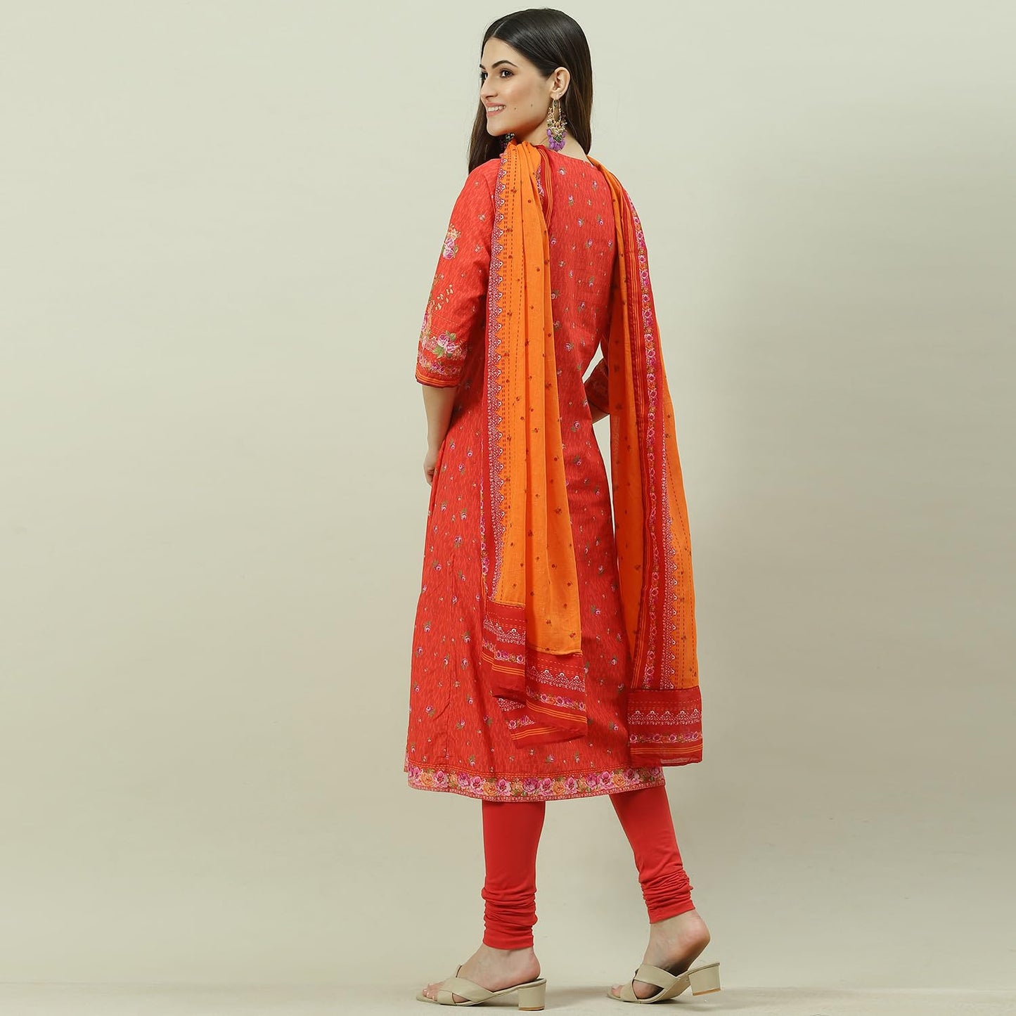 BIBA WOMEN PRINTED NARROW SALWAR KURTA DUPATTA(SKDSKD7485E_RED_34)