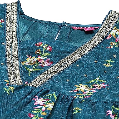 Biba Girls PRINTED TIRED KURTA KID(KW5449_TEAL_7)