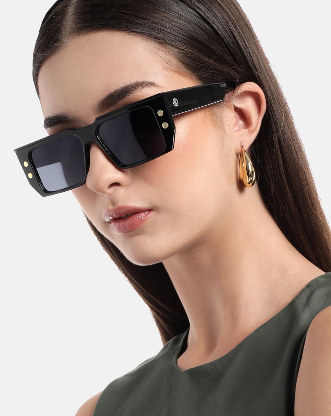 Carlton London Black Toned with Black Polarized Lens Square Sunglasses