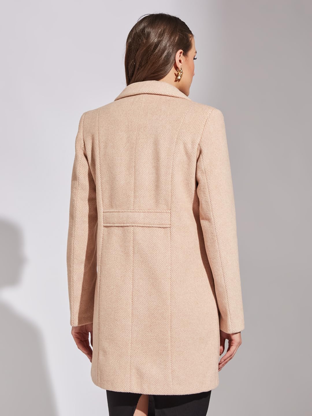 Latin Quarters Women Beige Full Sleeve Casual Solid Coat_XL