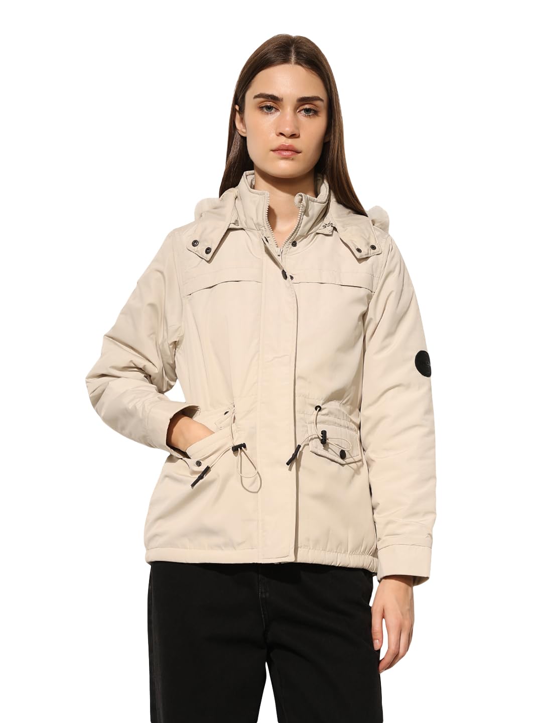 ONLY Women's Solid Regular Fit Cream Jacket