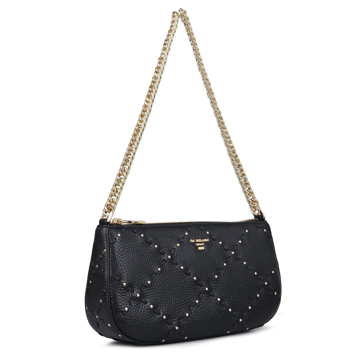 Da Milano Leather Shoulder Bag for Women - Black