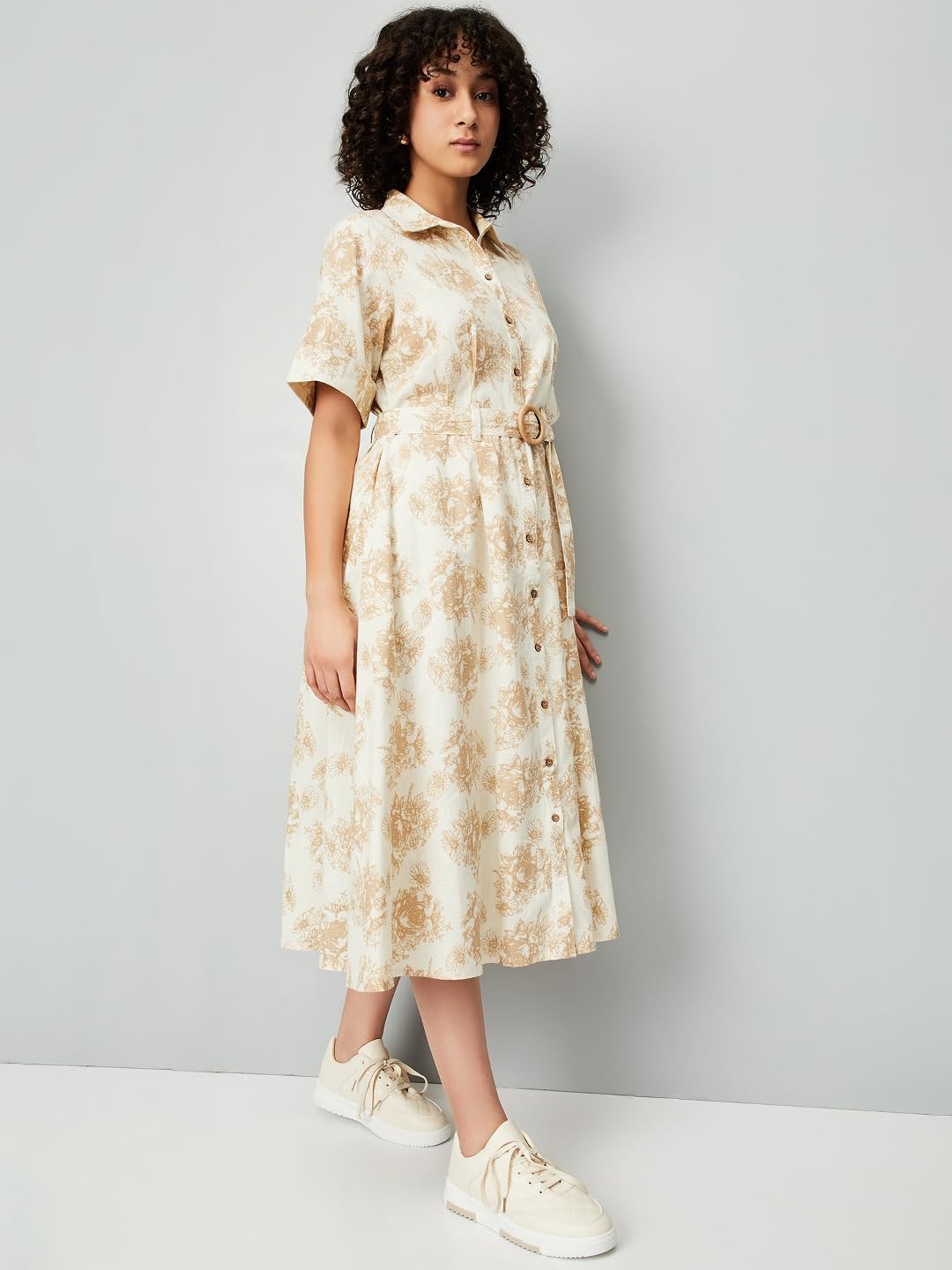 Max Women's Pure Cotton Modern Midi Dress (MDDRS51014C_Off White