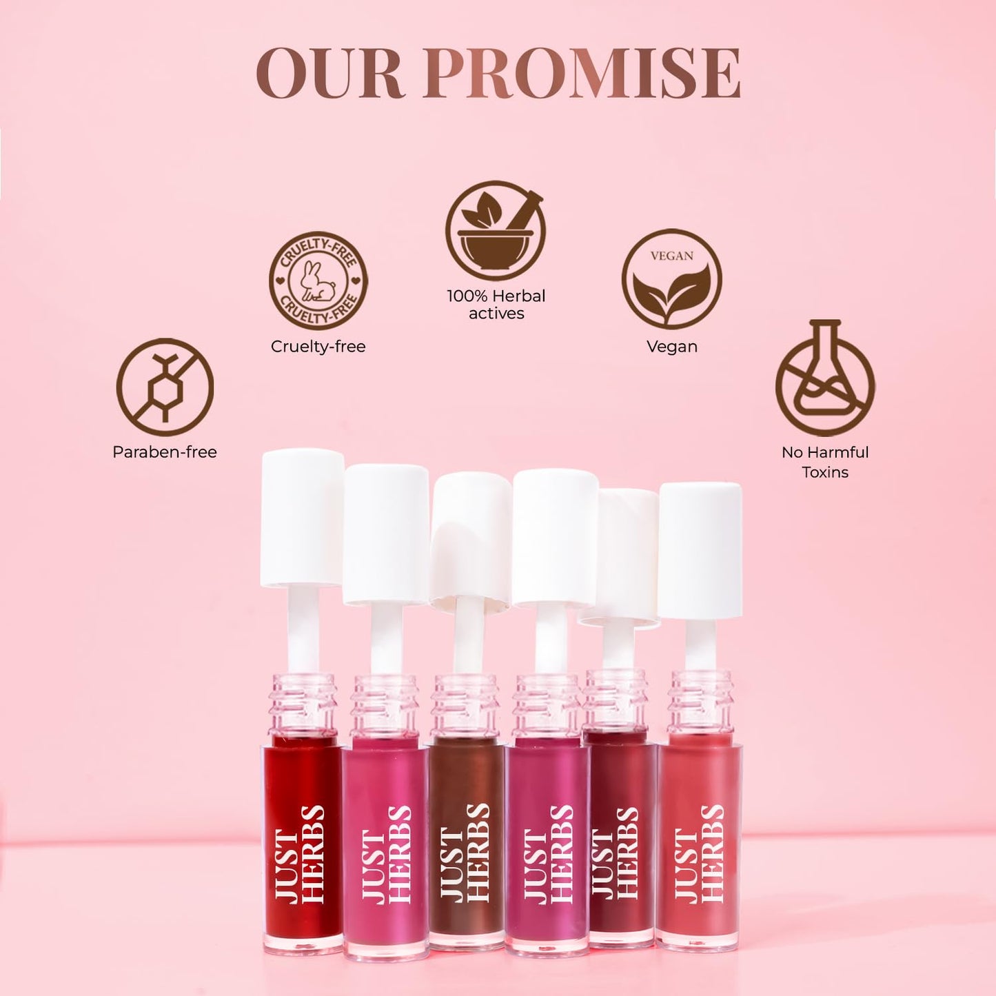 Just Herbs Ayurvedic Liquid Lipstick Kit Set of 5 with Long Lasting Matte Finish, Hydrating & Lightweight Lip Colour, Deeps & Reds - Paraben & Silicon Free - 5 ml