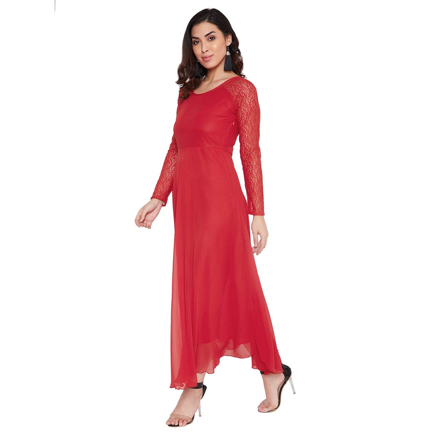 HELLO DESIGN Women Red Solid Fit & Flare Maxi Dress