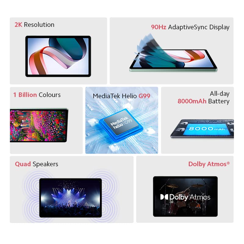 Redmi Pad | MediaTek Helio G99 | 26.95cm (10.61 inch) 2K Resolution & 90Hz Refresh Rate Display | 6GB RAM & 128GB Storage, Expandable up to 1TB | Quad Speaker - Dolby Atmos | Wi-Fi | Graphite Gray