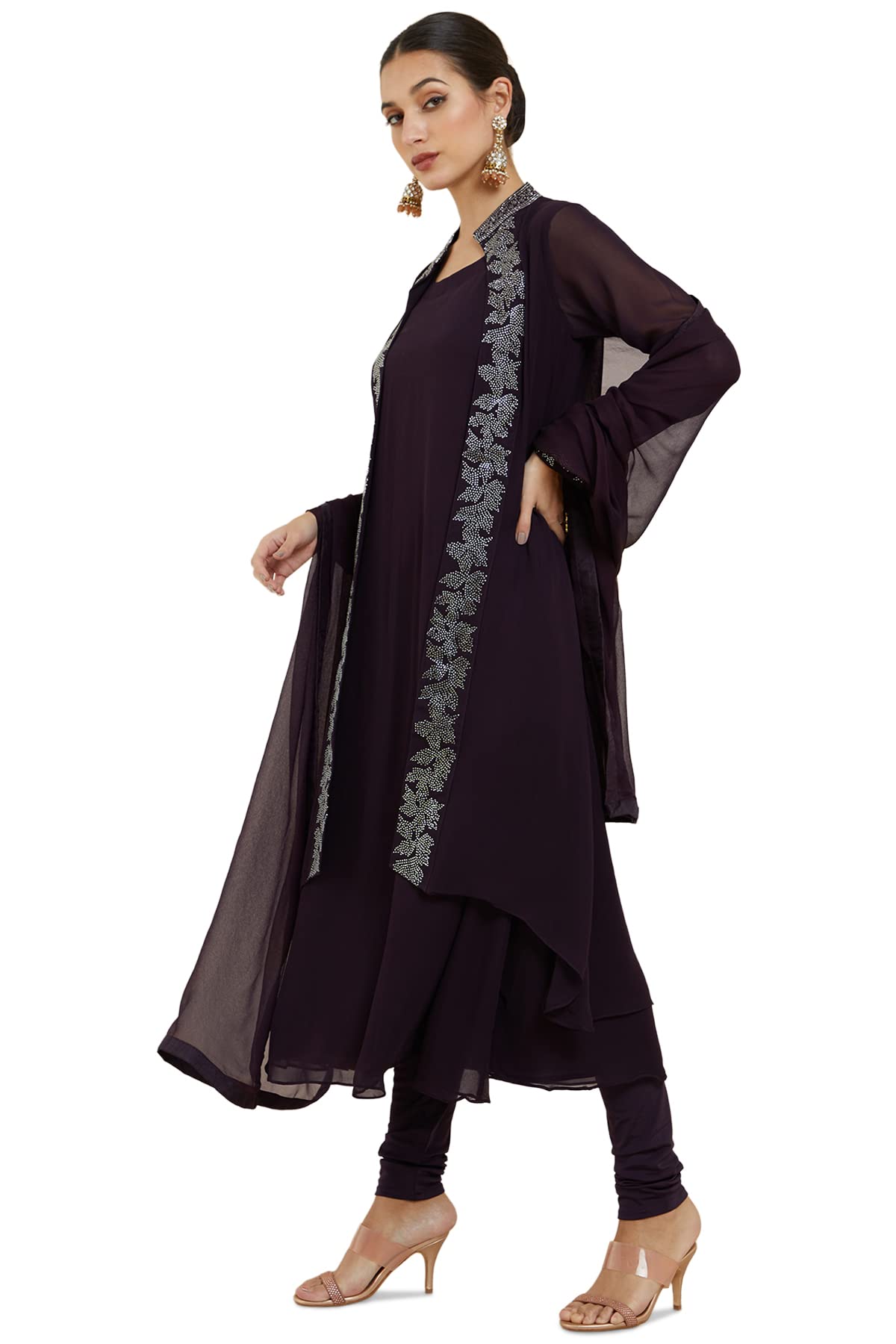 Soch Women Purple Georgette Embellished Suit Set