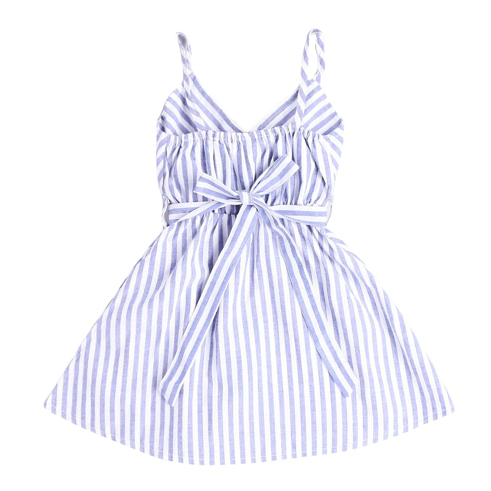 Hopscotch Girls Sleeveless Stripe Print Casual Dress In Blue Color for Ages 2-3 Years