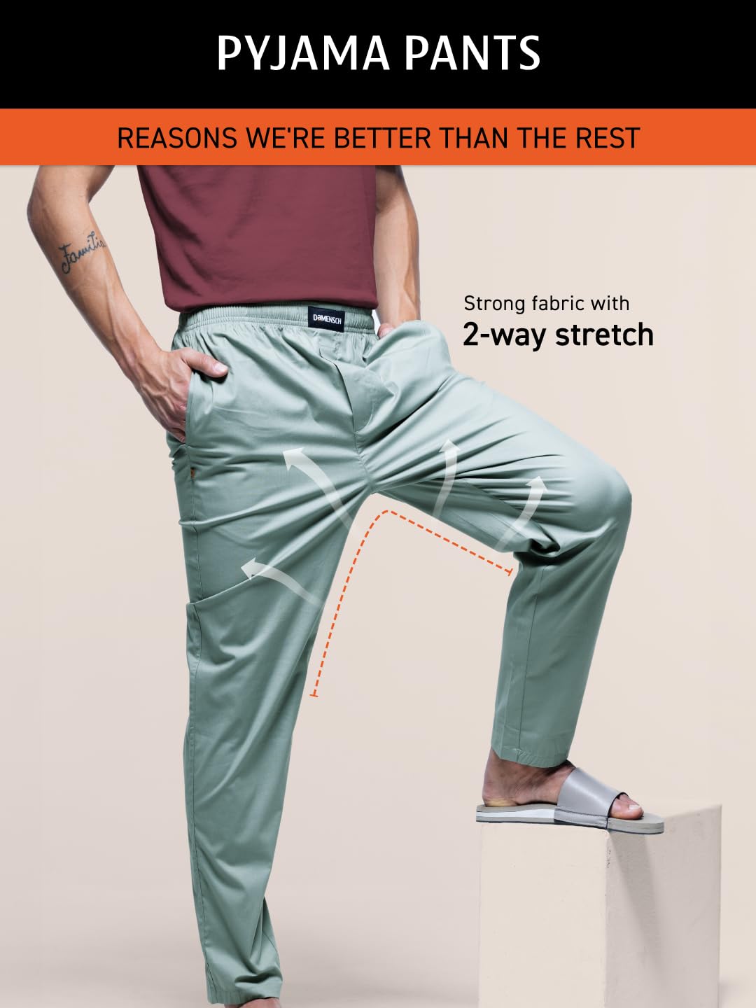 DaMENSCH The Stretch Men's Woven Cotton Tapered Fit Pyjama Pants- Sky is blue- X-Large