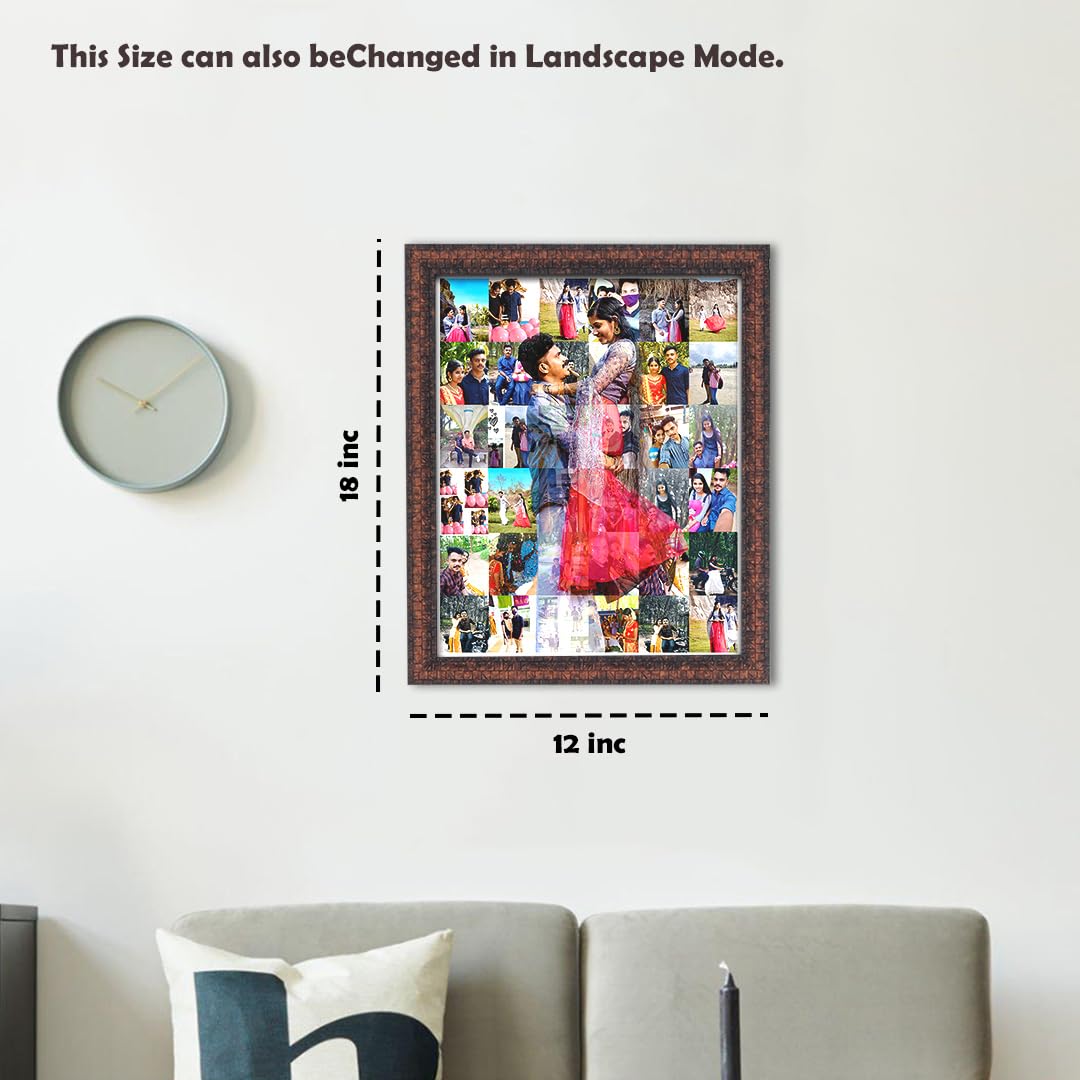 MUSHA - Personlized Mosaic Collage Wooden Rectangular Photo Frame | 8 MM Wooden Frame | Random Brown Frame | Latest Matt Finished | Wall Mount | 16x20 Inch | 144 Photo Included