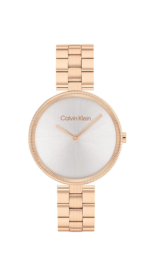 Calvin Klein Gleam Qtz Basic Slim Grey Round Dial Women's Watch|Ionic Plated Rose Gold Steel Material|Rose Gold Color Band - 25100013