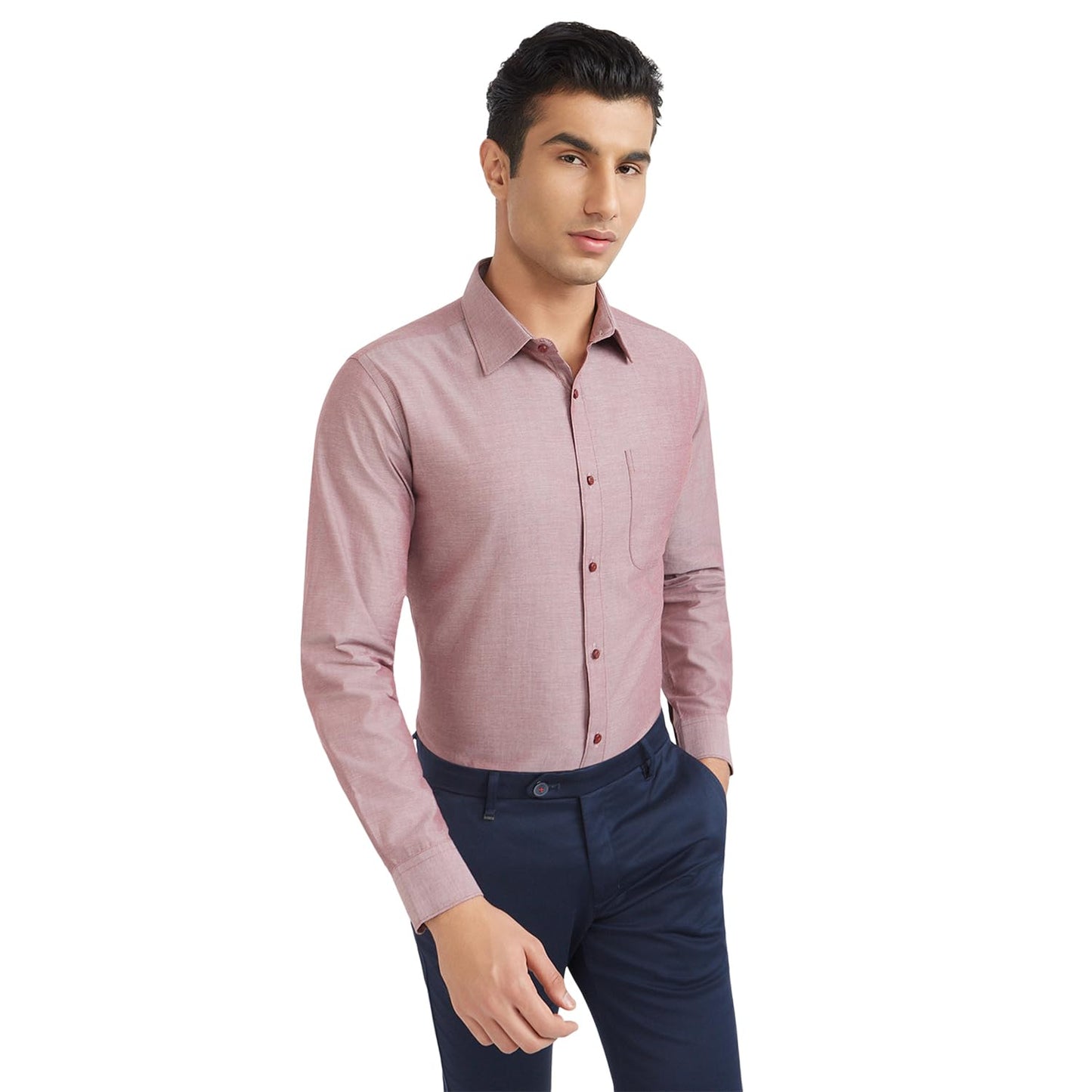 Raymond Men Slim Fit Solid Pattern Pure Cotton Semi Cutaway Collar Full Sleeve Formal Shirt (Size: 42)-RMSX12950-R6 Red