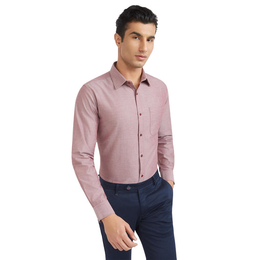 Raymond Men Slim Fit Solid Pattern Pure Cotton Semi Cutaway Collar Full Sleeve Formal Shirt (Size: 42)-RMSX12950-R6 Red