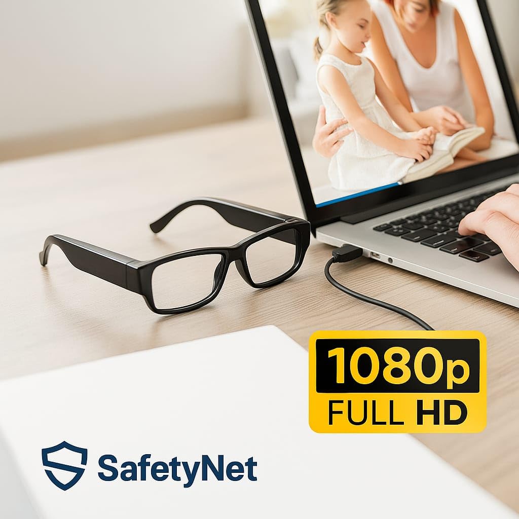 SAFETYNET Glasses Camera | 4K HD Video Recording | Discreet Lens Design | Lightweight Wearable for Home, Office & Meetings | Supports 64GB TF Card (Not Included)