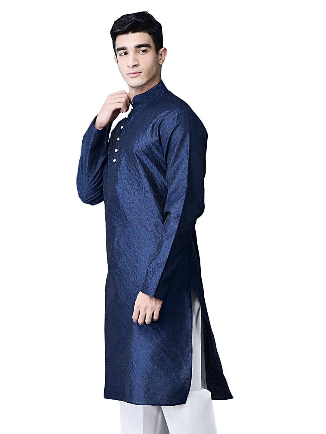 SGDONOR Knee Length Stylish Navy Kurta for Men | Textured Jacquard |Ethnic Wear for Men | Party and Weeding wear Kurta