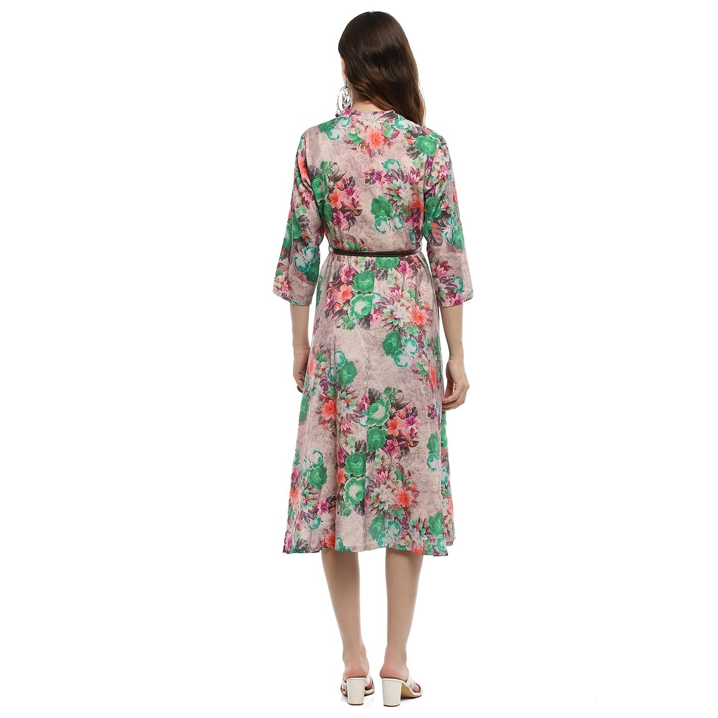 BIBA Women's Rayon Fit and Flare Below The Knee Formal Dress (ASSORTED1775EAW24PINK