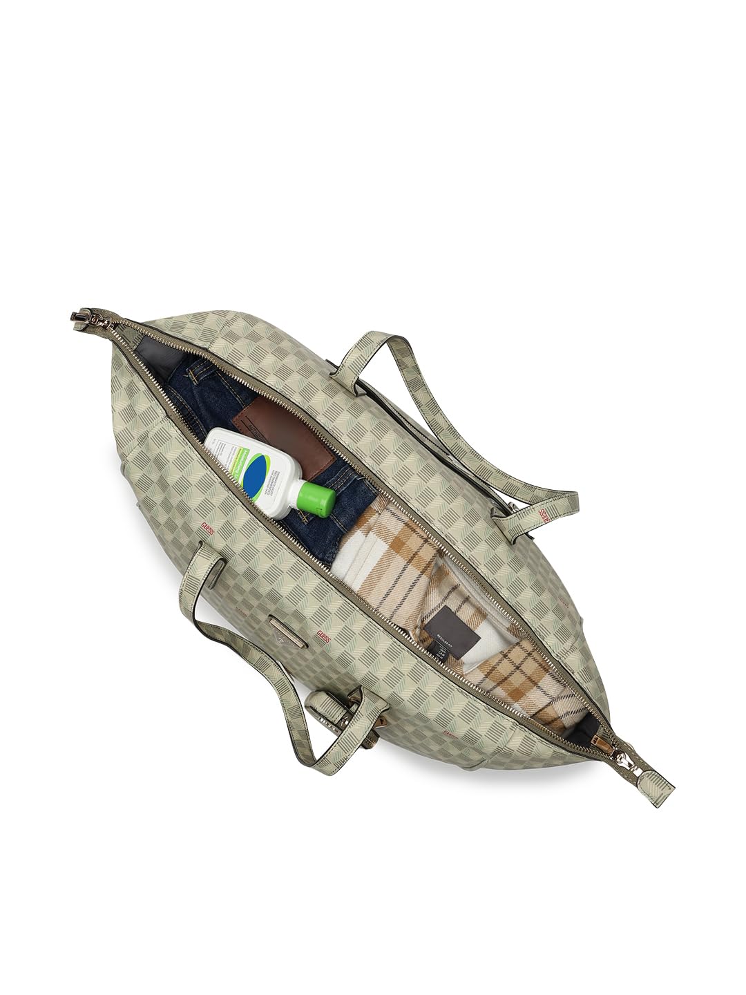 GUESS Sage Logo Checkered Carryon Large Tote Bag With Detachable Coin Pouch