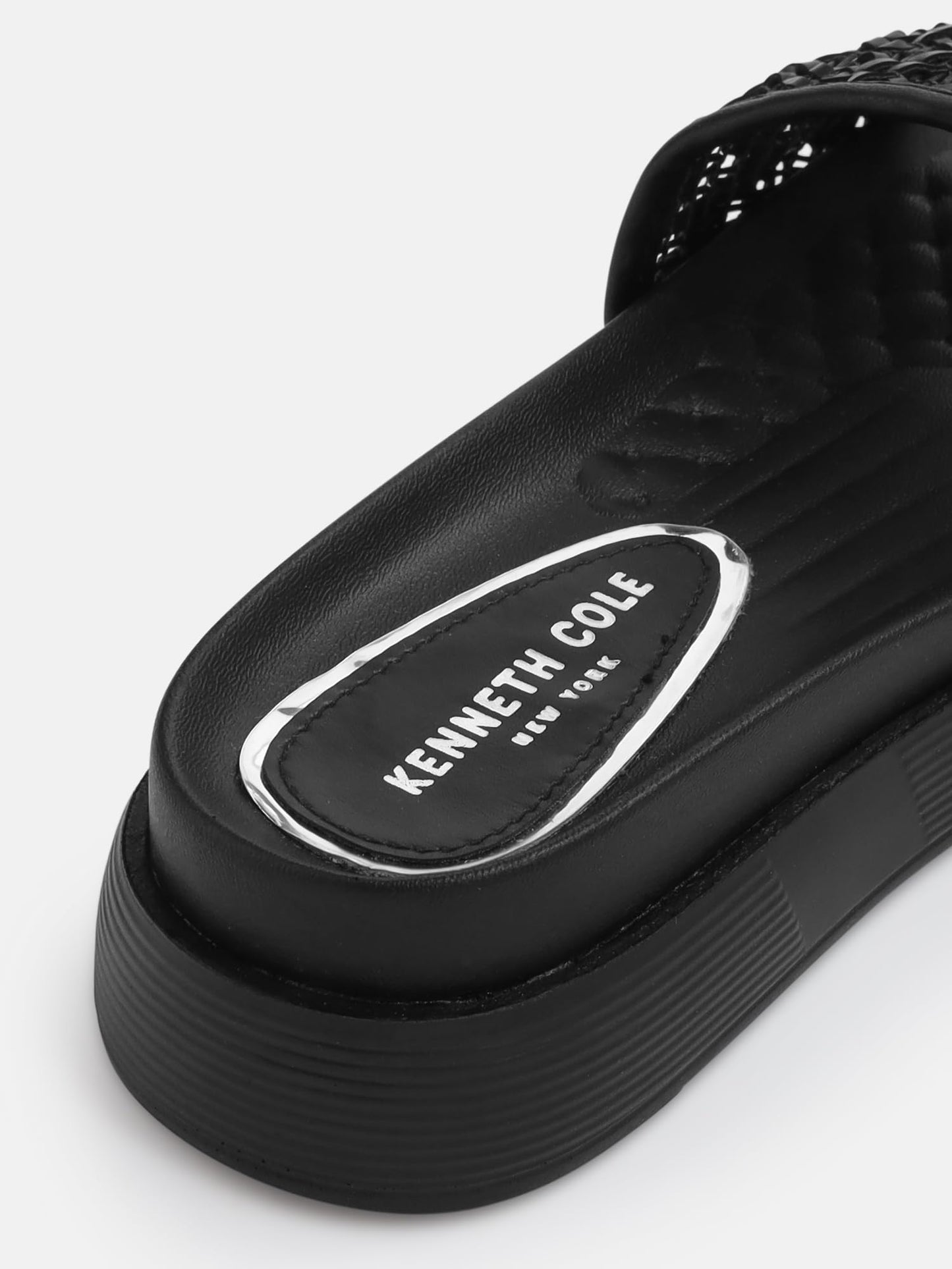 KENNETH COLE Women's Flatform Slide Sandal | Synthetic | Woven Strap, Open Toe | Black, UK8