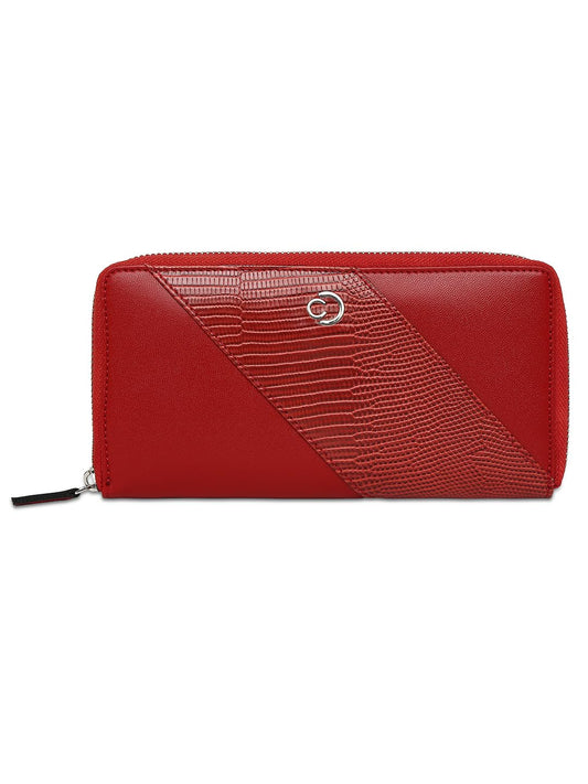Caprese Women Faux Leather Zoey Wallet Large Zip Around Terra, Red