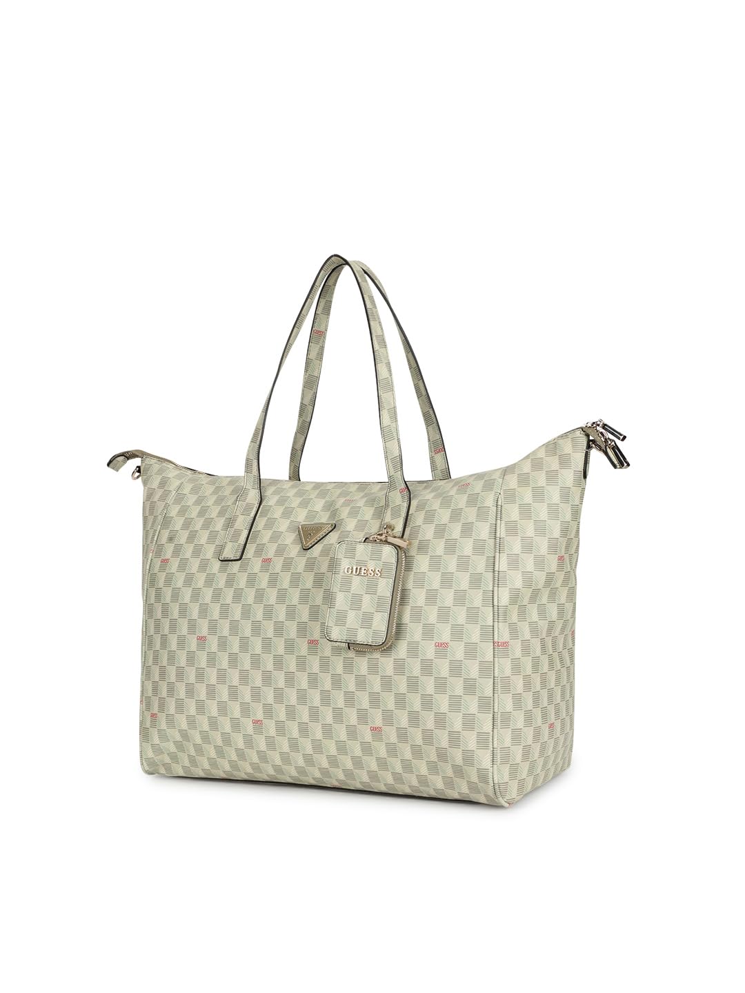 GUESS Sage Logo Checkered Carryon Large Tote Bag With Detachable Coin Pouch