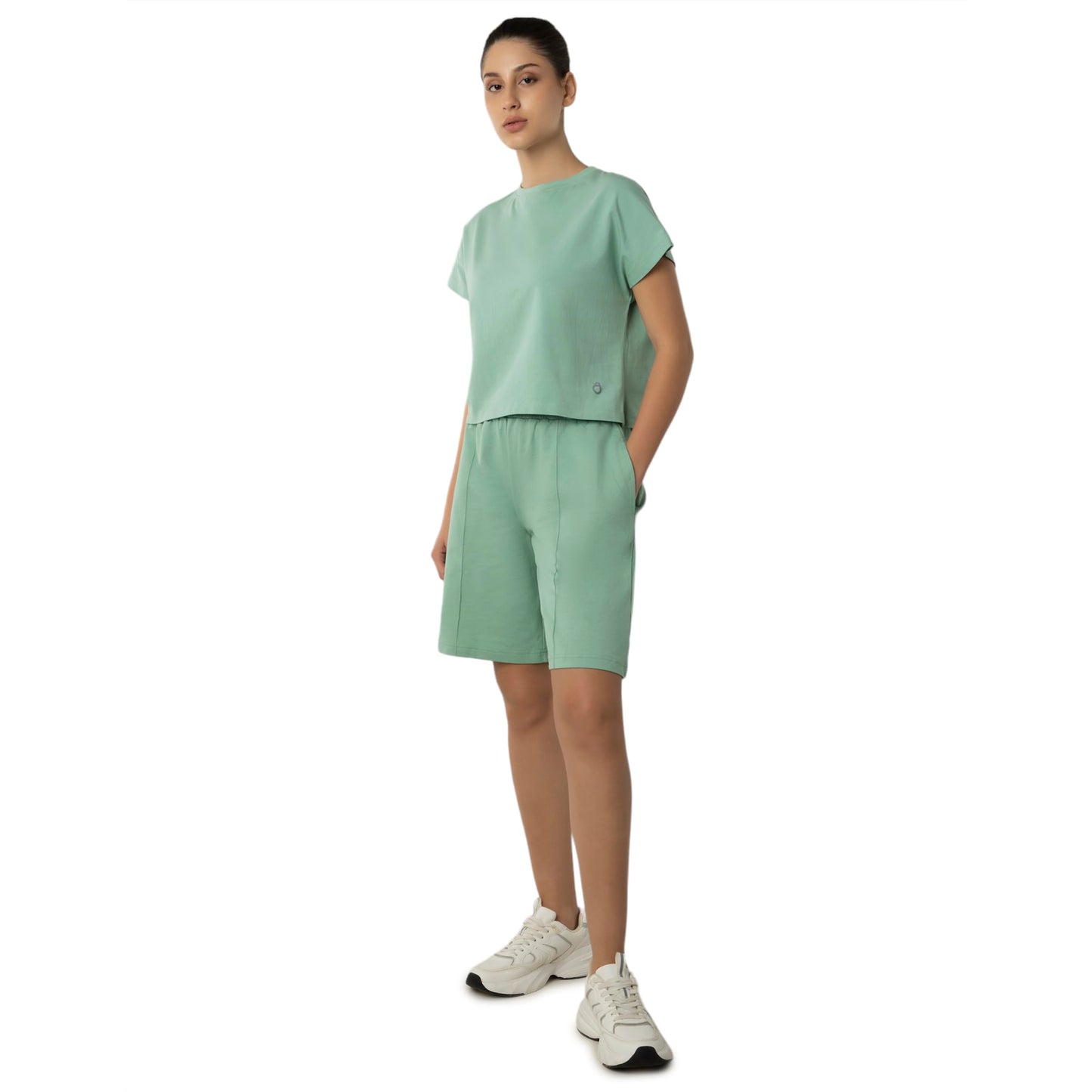 Amante Mid Rise Stretch Cotton Fabric, Relaxed Fit, Knee Length Elements Shorts ABT02201 (Green) (M)