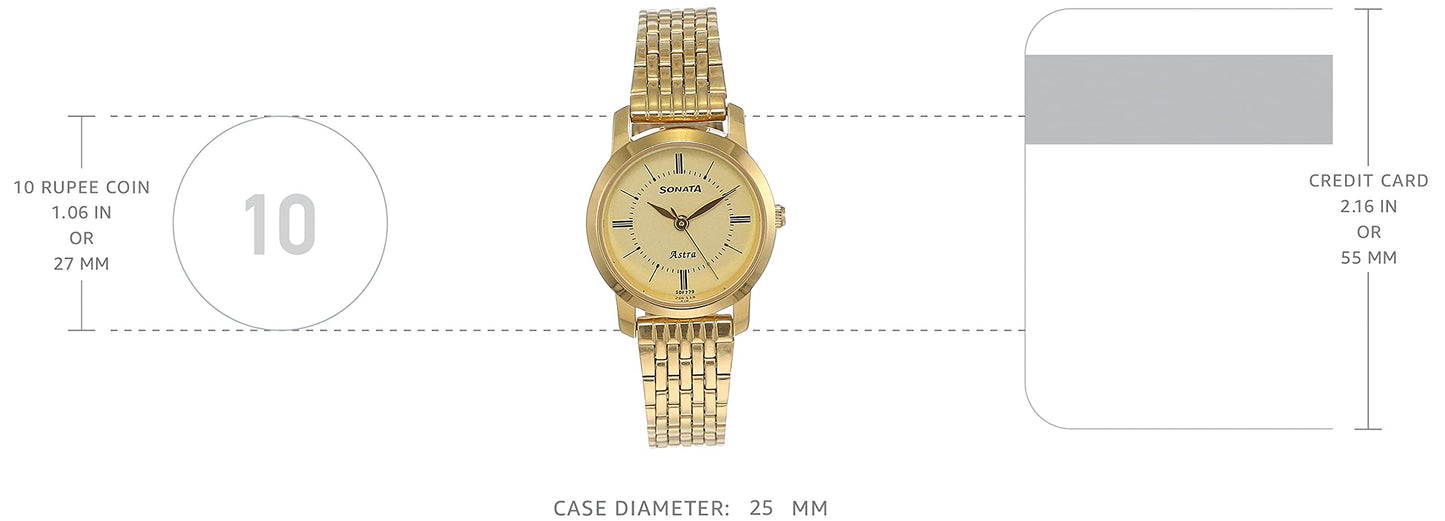 Sonata Quartz Analog Champagne Dial Stainless Steel Strap Watch for Women-NS87018YM01/NT87018YM01