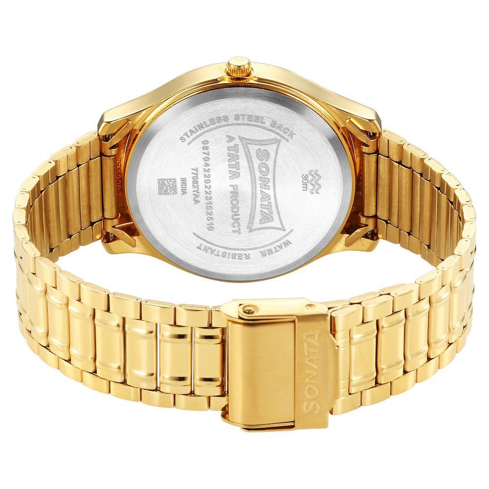 Fastrack Stainless Steel Analog Silver Dial Men's Casual Watch, Band Color:Gold