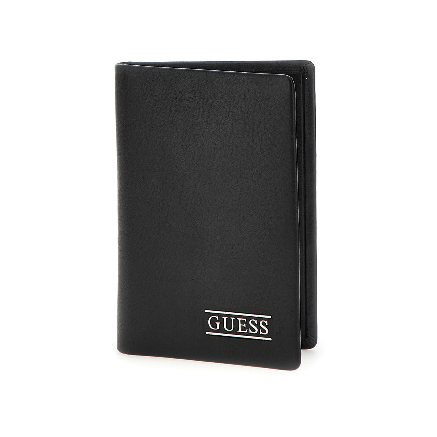 GUESS Black Solid Leather Bi-Fold Card Holder