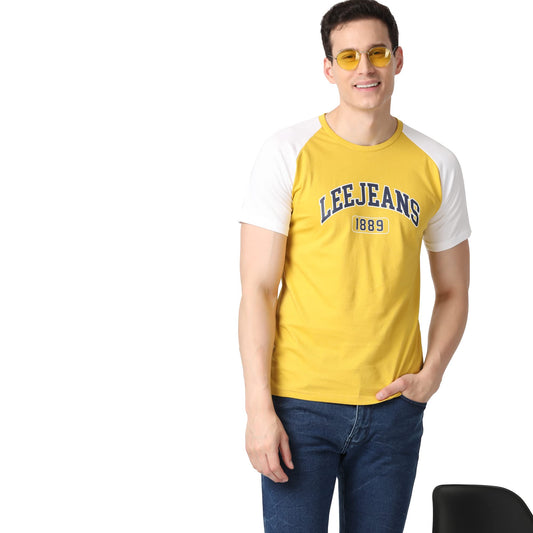 Lee Men's Slim Fit T-Shirt (LMTS002017_Yellow&White XL)