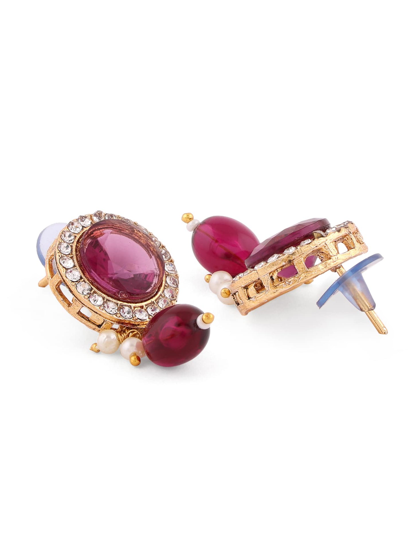 ZAVERI PEARLS Wine Color Stones & Cluster Beads Choker Necklace Earring Maangtikka & Ring Set For Women-ZPFK14598