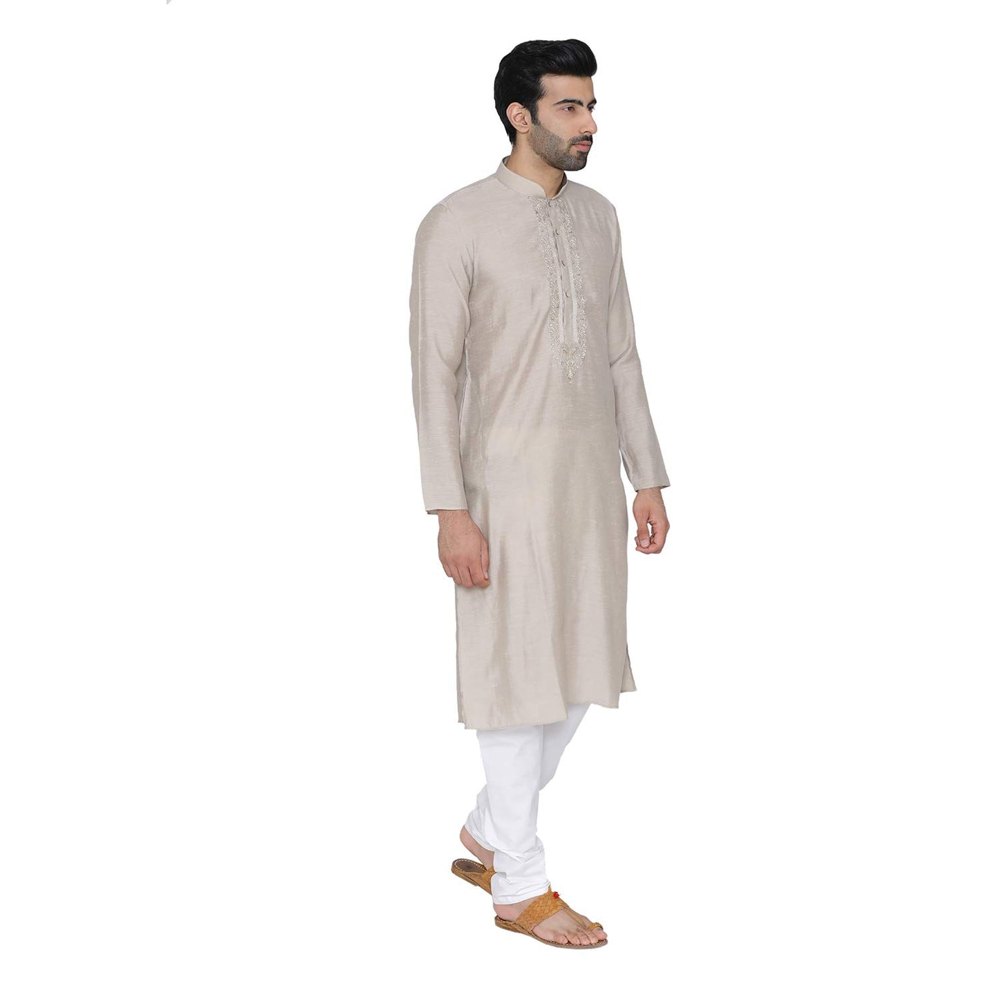 Manyavar Men's Art Silk Kurta Pyjama (SOSK394_Grey_M)