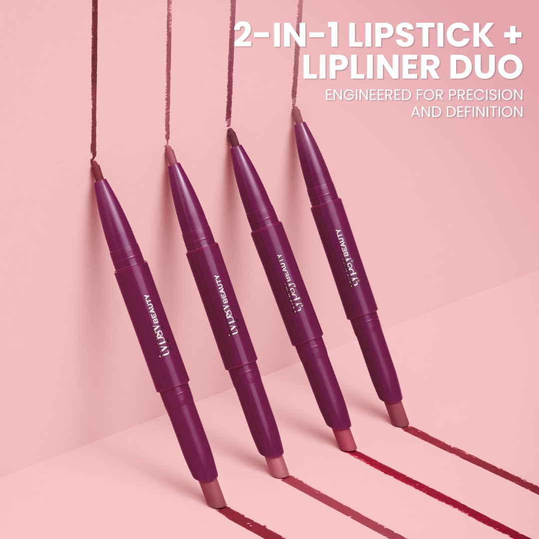 Typsy Beauty Twist & Pout Lipstick & Lip Liner I Lipstick with Matching Liner for Defined Lips I Fresh Princess | Matte Finish & Contoured Lip Effect I Rose Pink | Paraben Free | 0.75 + 0.16g