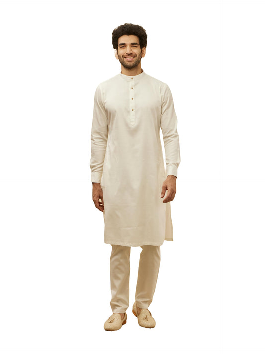 Manyavar Off White/Cream Cotton Full Sleeve Kurta Set | Traditional Kurta Set For Men (XL)