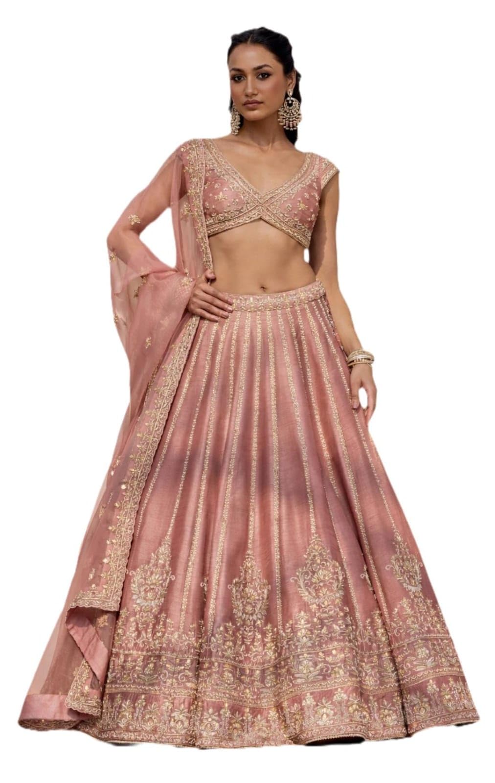 JIHU CULTURE Women’s Semi-Stitched Pink Fancy Silk Zari & Sequin Embroidered Lehenga Choli with Net Dupatta