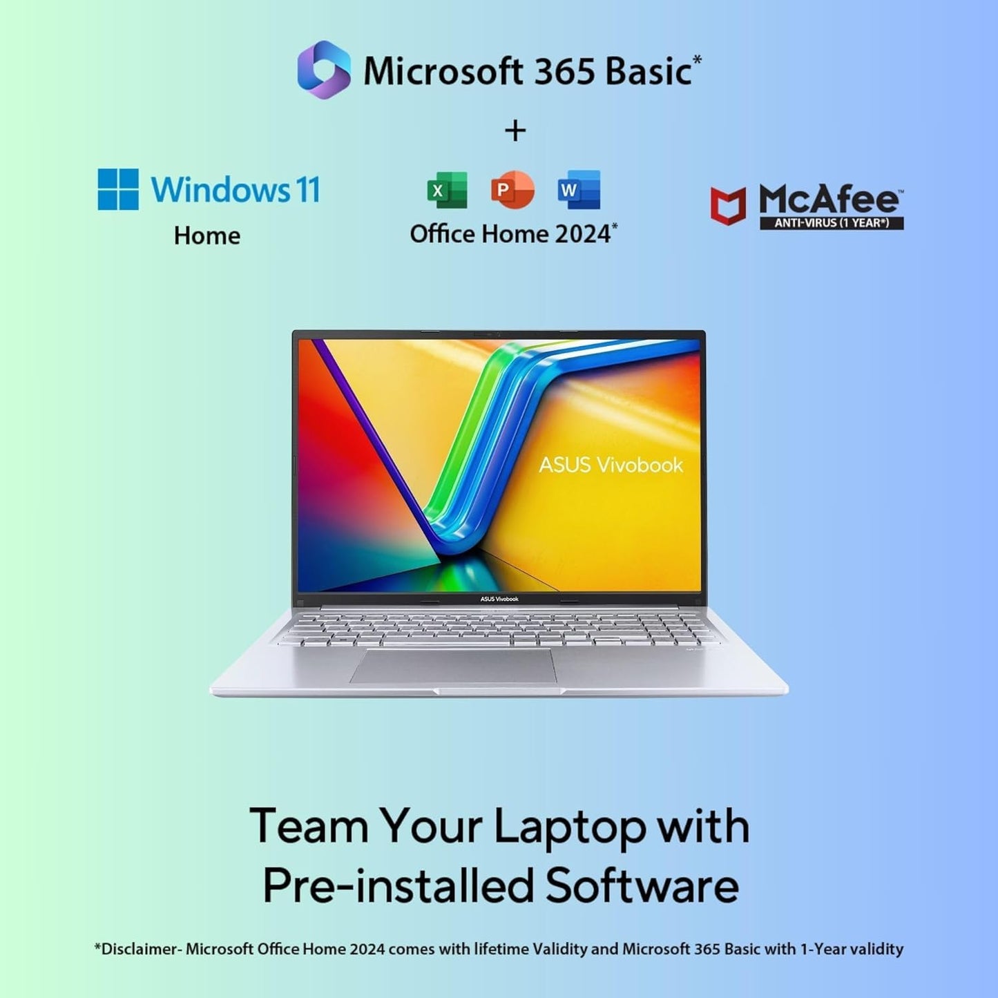 ASUS Vivobook 16, 16" FHD (1920 x 1200) OLED,Intel Core i5-13420H Processor,(16GB RAM/512GB SSD/Win 11/M365 Basic (1Year)*/Backlit Keyboard/Office Home 2024/Silver/1.88 kg),X1605VA-SH1952WS