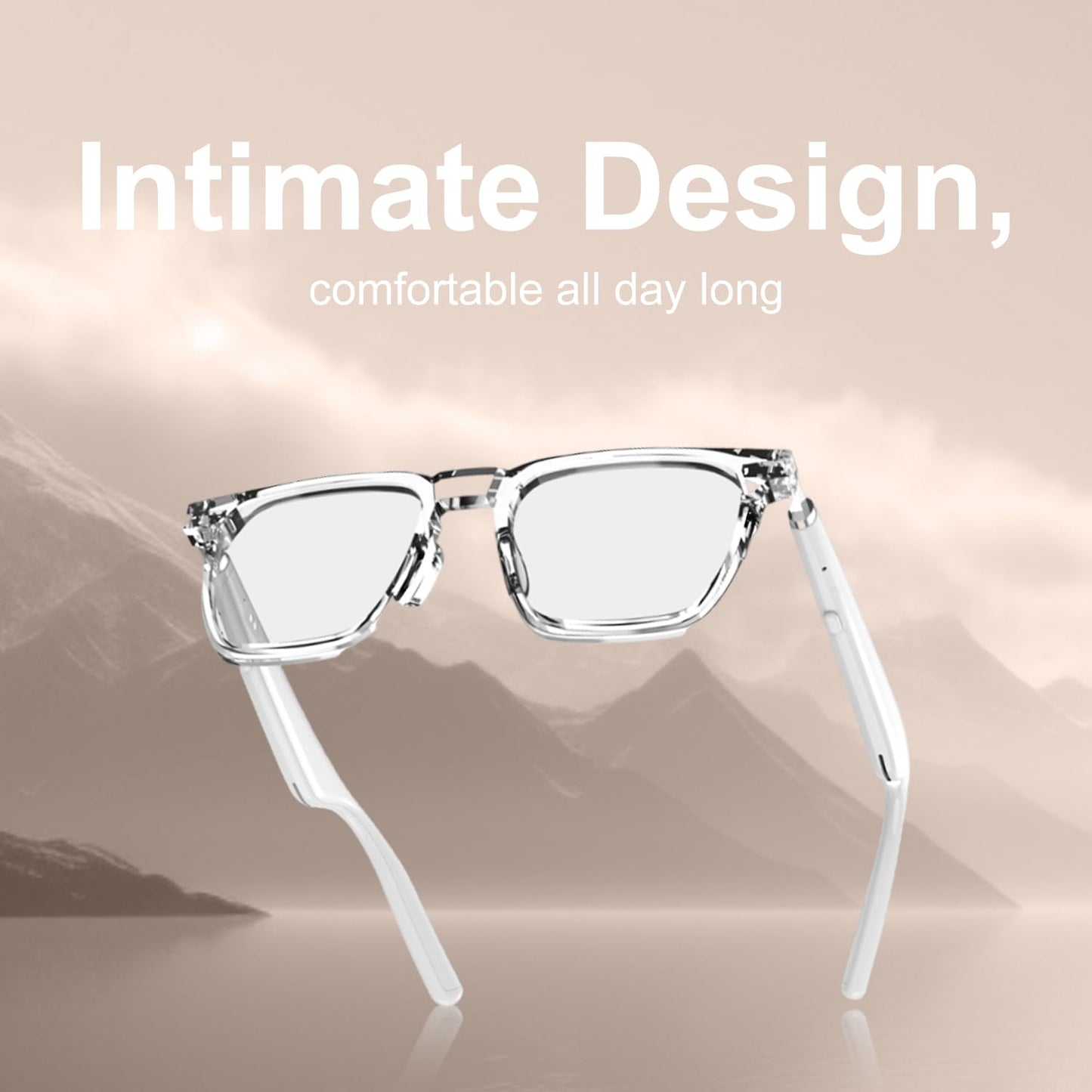 Tunifi G01 Smart Glasses Wireless Bluetooth with Magnetic Charging Hands-Free Calling, Anti-Blue Light, Sport Headset, Eyewear Intelligent Eyeglasses (White)