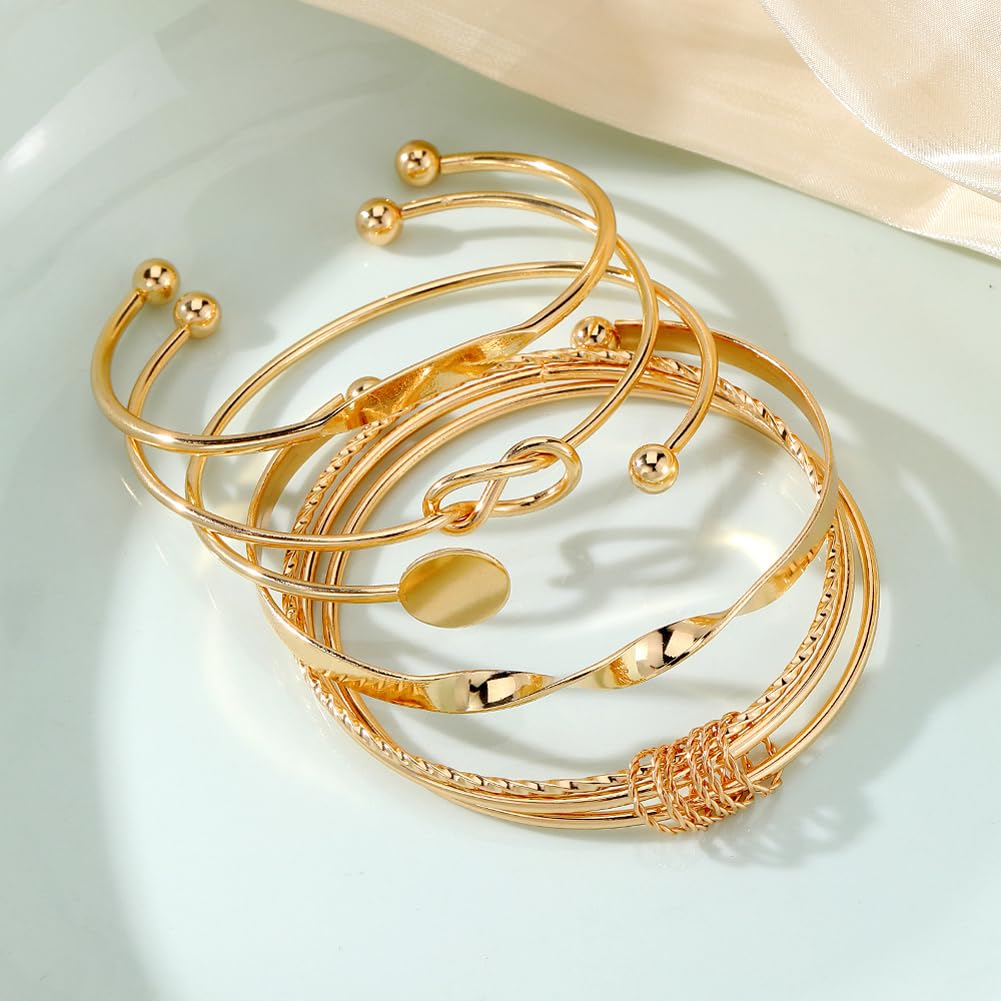 Shining Diva Fashion Set of 5 Latest Stylish Multilayer Gold Plated Bangle Bracelet for Women and Girls (16178b)