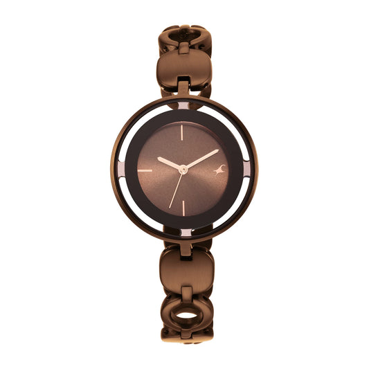 Fastrack Glitch Quartz Analog Brown Dial Metal Strap Watch for Girls-NS6237QM01/NT6237QM01