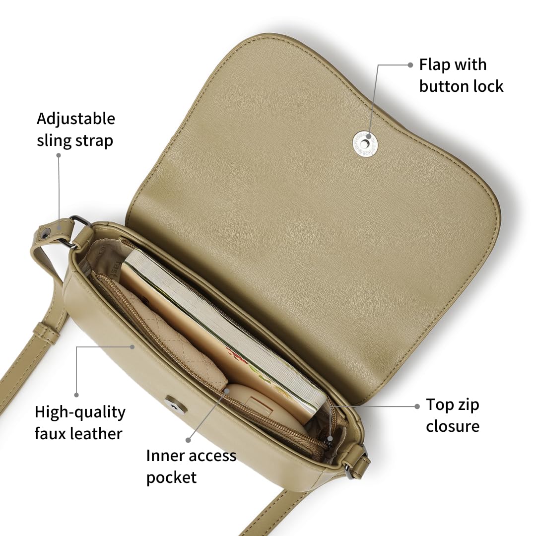 Fastrack On the Go Sling Bag for Women| Compact Crossbody with Magnetic Closure Flap, Adjustable Strap & Internal Zipper Pocket | Trendy Everyday Sling Bag for Women