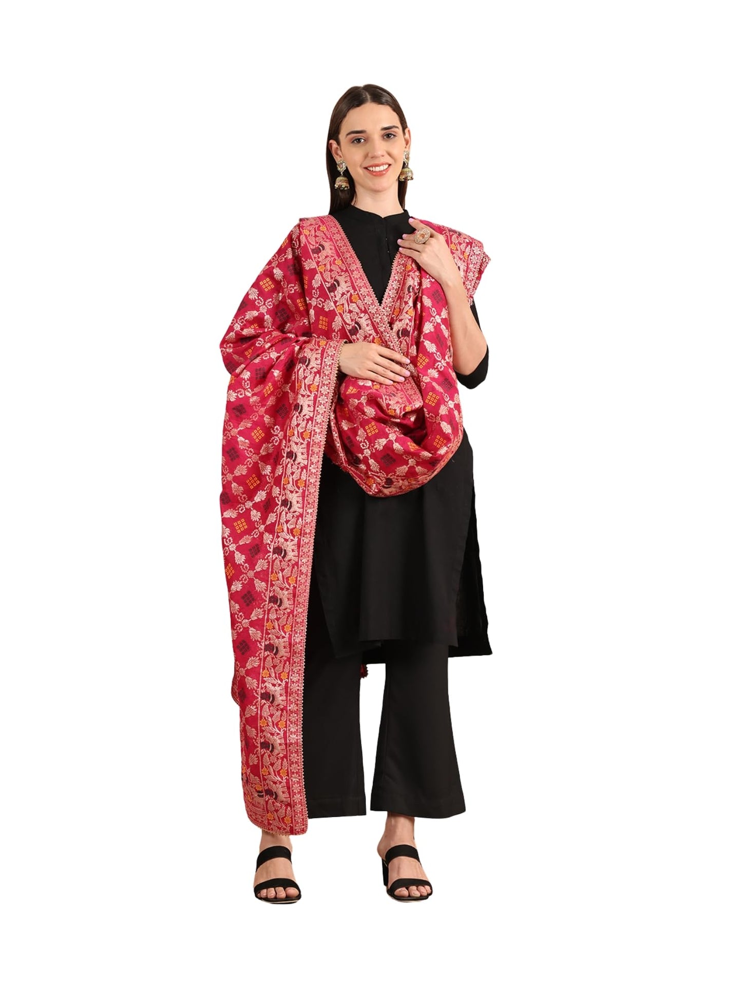 JABAMA Women's Banarasi Silk Bandhej Dupatta | Hand Tie-Dye Traditional Ethnic Dupatta