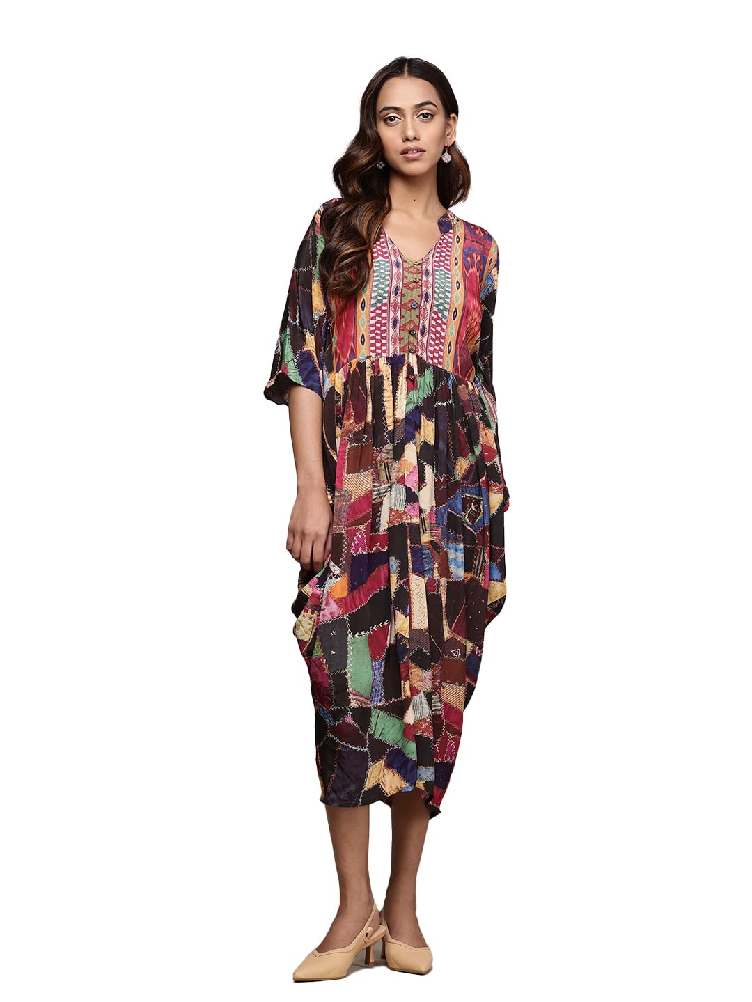 Ritu Kumar Brown Velvet Patchwork Kaftan Dress